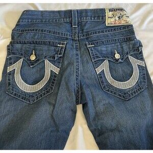 True Religion Rickey Straight boot cut mesh horseshoe flap denim jeans 34